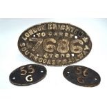 A London to Brighton & South Coast Railway cast iron oval plate '7686 to carry 4 tons',