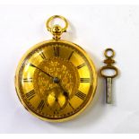 A late Victorian 18ct gold open-faced pocket watch with keywind fusee lever movement no 12023 and