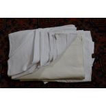 Three French vintage linen and cotton sheets with drawn-thread work to top edges;