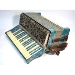 A Casali Verona blue marbled piano accordion with 120 buttons,