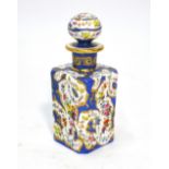 A French porcelain square chamfered scent bottle,