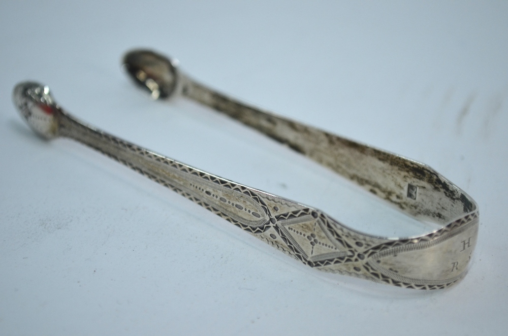 A pair of George III silver bright-cut sugar tongs, maker J.L. - Image 5 of 5