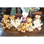 Eight Robin Rive, New Zealand, collector's bears - Stanly, Dottie, Miss Kitty, Bearleigh, Matilda,