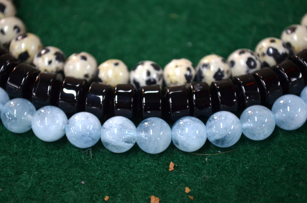 Three rows of beads without snaps, including blue dyed rock crystal, black agate, - Image 7 of 12