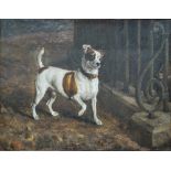 Frank Paton (1855-1909) - Study of an alert terrier with cat hidden behind railings, oil on canvas,