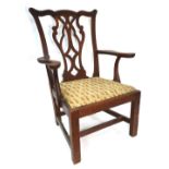 A Georgian style oak child's carver chair with drop-in seat pads,