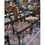 A 19th century turned and moulded mahogany framed side chair with overstuffed seat to/w George II