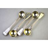 A set of four George IV silver fiddle and thread salt spoons with gilt bowls, William Chawner,