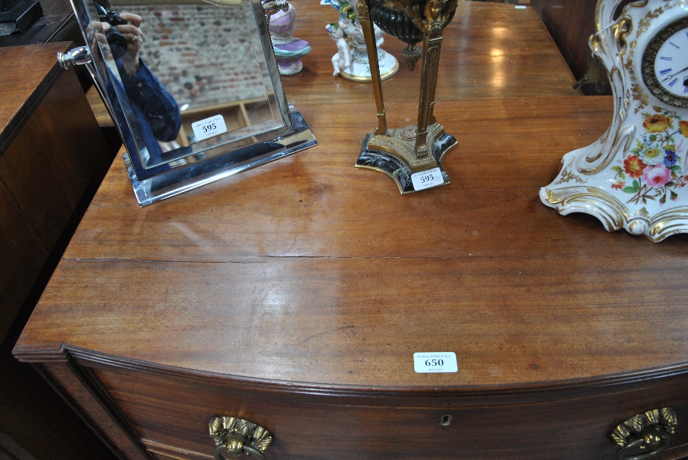 A 19th century mahogany bowfront chest of three long graduated drawers flanked by burr-oak veneered - Image 2 of 2