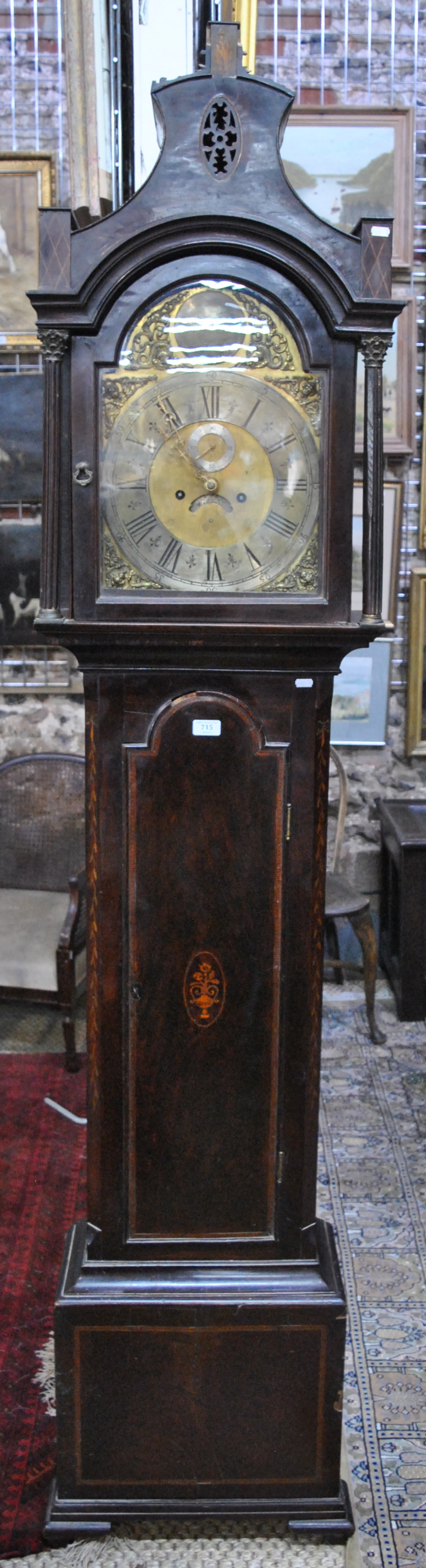 John (probably) Hall Snr, Grimsby, a late 18th century inlaid Sheraton style longcase clock,