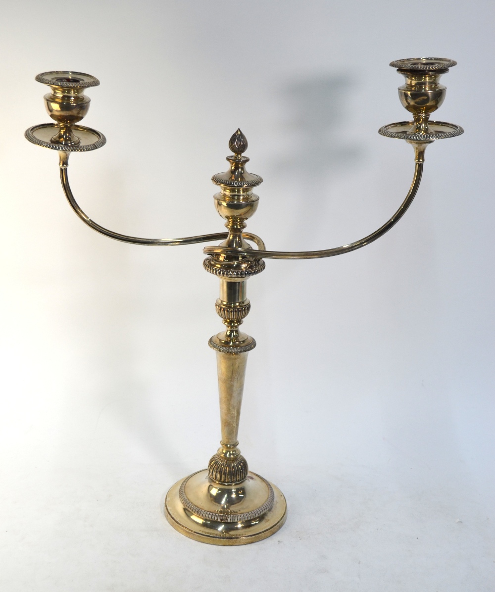 A large plated on copper twin-branch candelabrum with three sconces, - Image 3 of 9