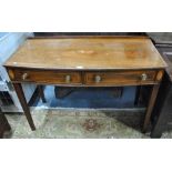 A Victorian cross-banded mahogany bowfront side table having two frieze drawers raised on square