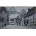 George Haite (1855-1924) - 'The Old Inn, Dorchester', en grisaille watercolour with heightening,