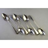 A set of six George III silver OEP and thread pattern dessert spoons, (probably) Richard Ferris,