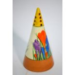 Clarice Cliff Bizarre Autumn Crocus sugar shaker, 14.