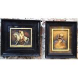 Two framed composite relief plaques,