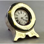 An Edwardian silver-faced strut-clock case with engraved decoration, Joseph Gloster Ltd,