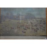 18th century hand coloured hunting engraving of 'The Hampshire Hunt', depicting Hinton House,