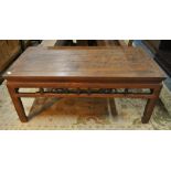 A Chinese hardwood rectangular low table raised on moulded legs, post Qing dynasty,