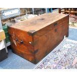 A Victorian brass bound camphorwood campaign-trunk with drop handles to sides,