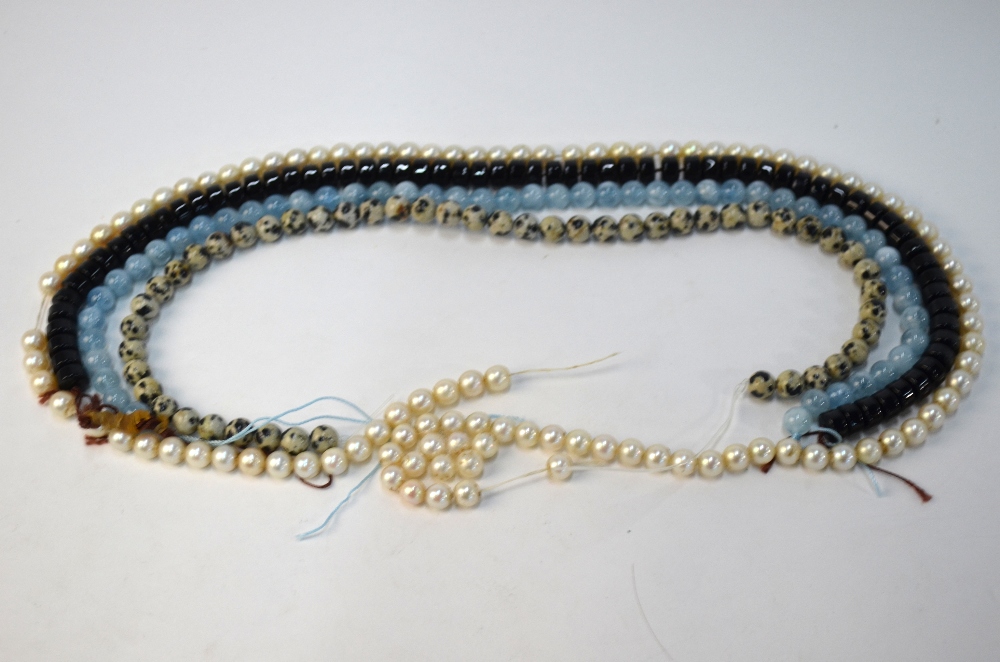 Three rows of beads without snaps, including blue dyed rock crystal, black agate, - Image 6 of 12
