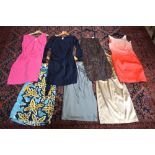 A collection of designer dresses comprising; Karen Millen burnt orange cocktail dress, size 14,