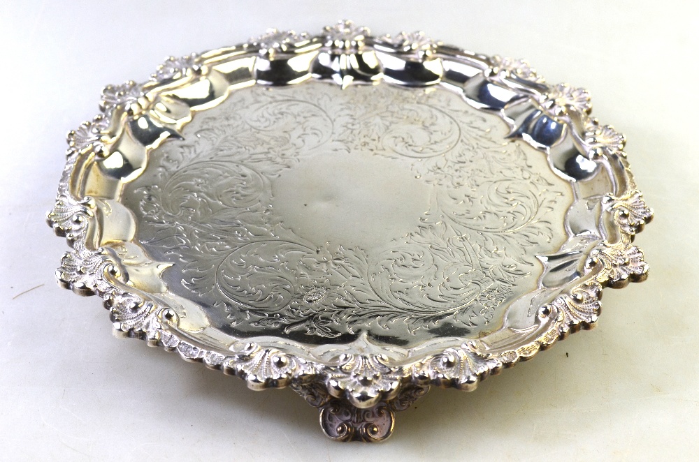 An early Victorian silver visiting card salver in the Georgian manner,