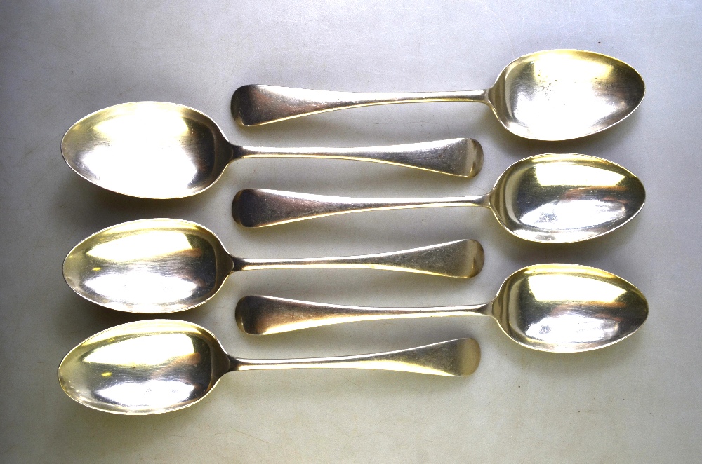 An Edwardian set of six silver OEP table spoons, William Hutton & Sons Ltd., London 1908, 14.