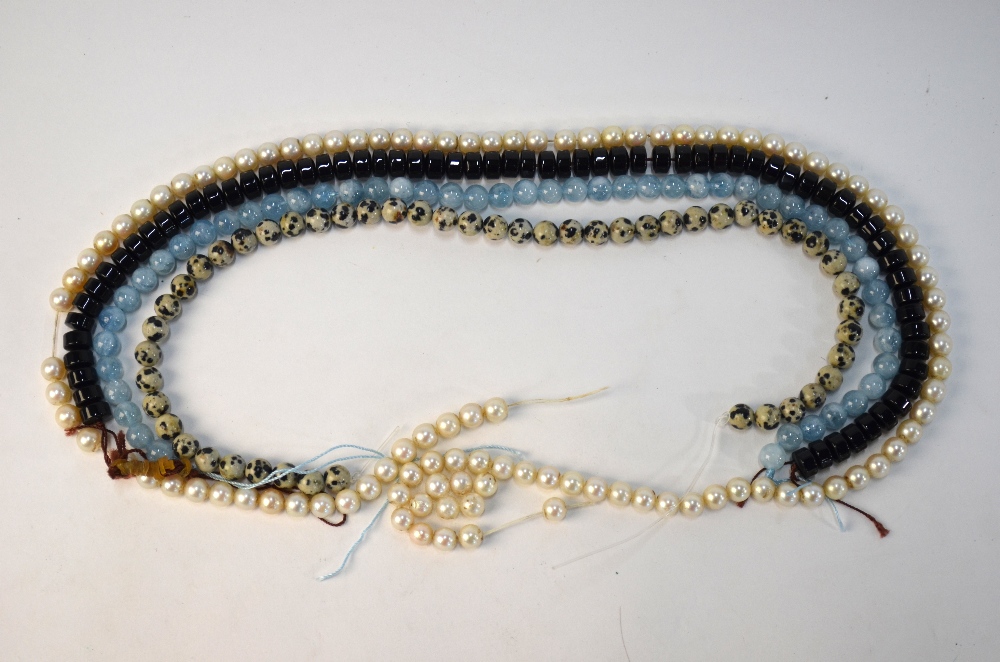 Three rows of beads without snaps, including blue dyed rock crystal, black agate, - Image 9 of 12