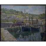 Hurst Balmford (1871-1950) - 'Mevagissey Harbour and Westcliff', oil on board, signed lower left,