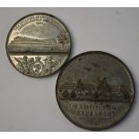 Two white metal medallions commemorating the 1851 Great Exhibition at Crystal Palace,