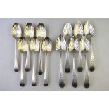 A set of six George III silver bright-cut teaspoons with shell bowls, Godbehere & Wigan,