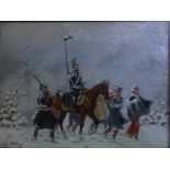 Christian II Sell (1856-1925) - A pair of Franco-Prussian snowy war scenes, oil on board, signed,