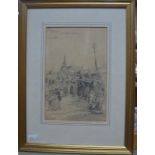 George Haite (1855-1924) - 'The Kermis at Volendam', pencil study, signed,