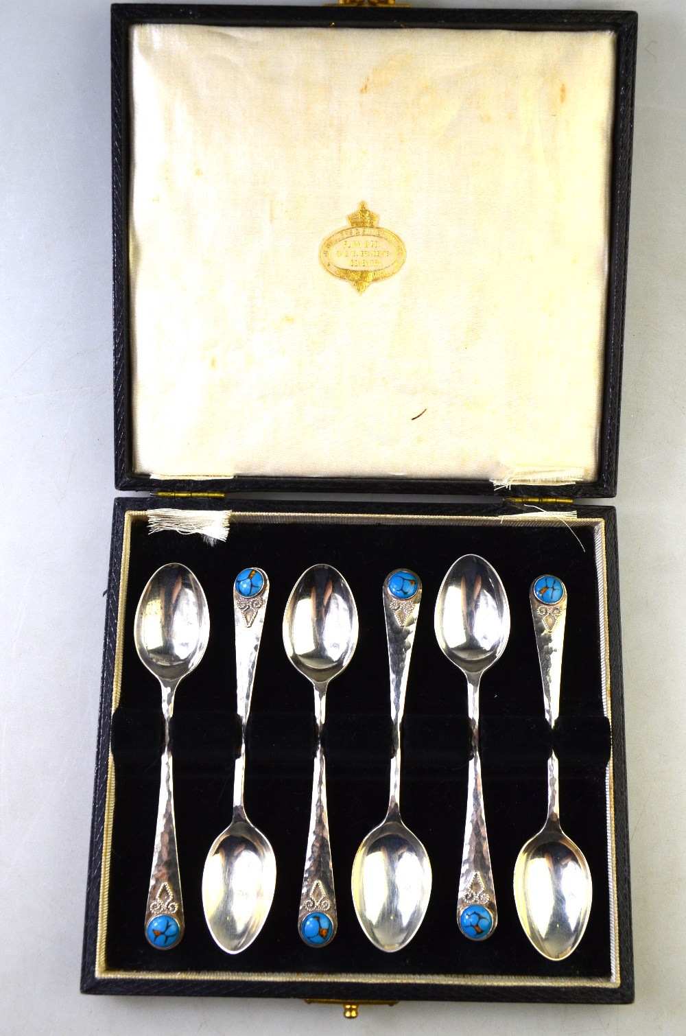 Bernard Instone: a cased set of six silver coffee spoons,