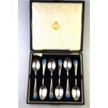 Bernard Instone: a cased set of six silver coffee spoons,