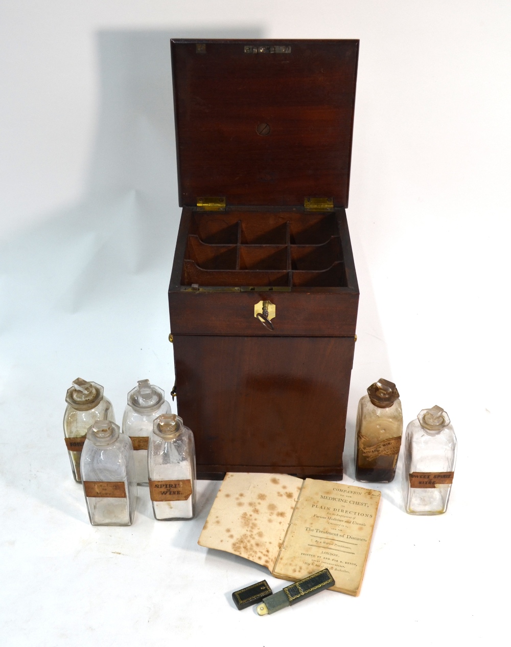A George III mahogany travelling apothecary box, with brass carrying handles, - Image 3 of 7