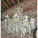 A large crystal strung drop fifteen branch electrolier/chandelier approx 80 cm diam x 80 cm high