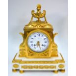 A mid 19th century French ormolu and white marble mantel clock,
