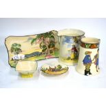Five Royal Doulton Series Ware items including a jug decorated with 'The Gleaners' pattern, 14.