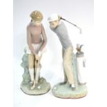Two Lladro figures of a girl and youth playing golf, 27 & 27.