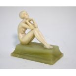Ferdinand Preiss (attrib) - Art Deco carved ivory figure of a seated female nude resting her chin