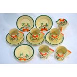 Clarice Cliff Bizarre conical part coffee service, Ravel pattern, c.