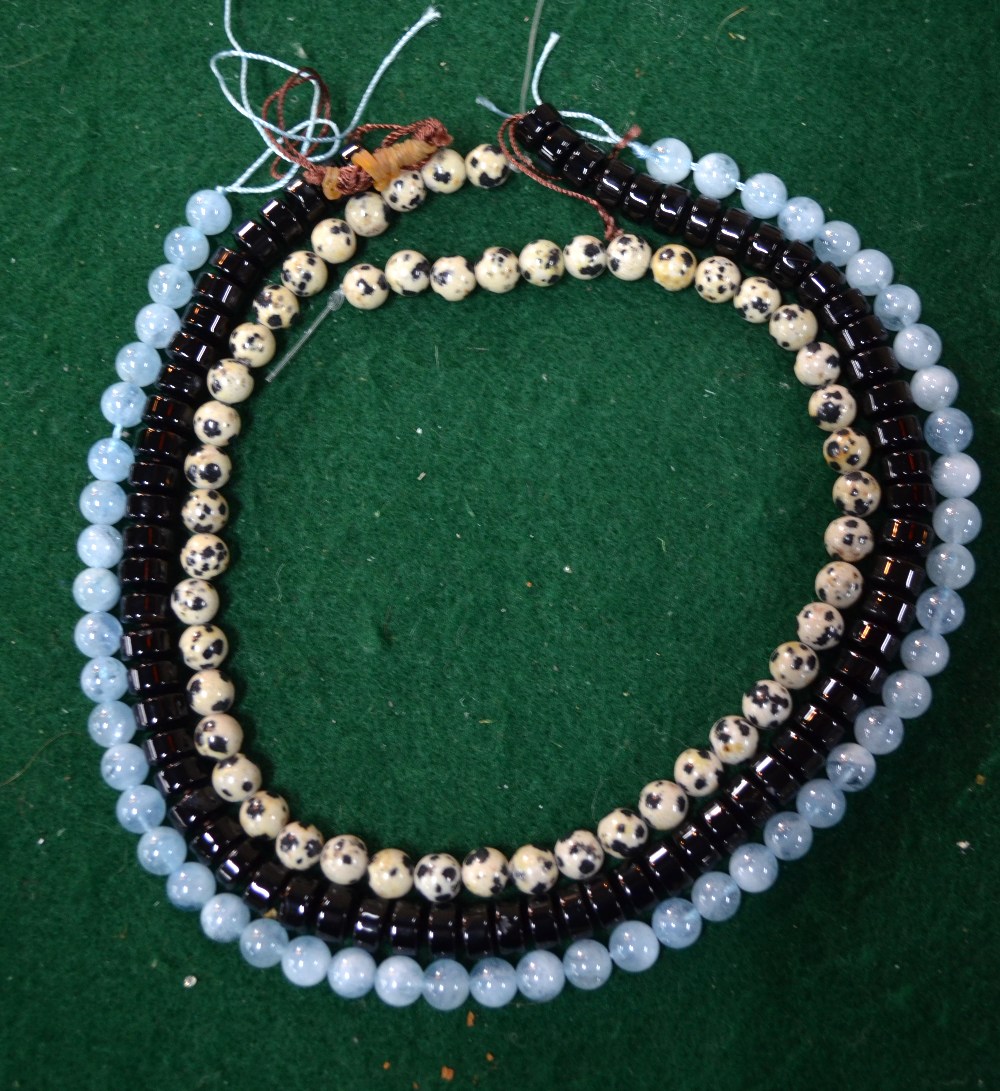Three rows of beads without snaps, including blue dyed rock crystal, black agate, - Image 4 of 12