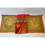 Two pieces of floral patterned chenille, two Indian embroidered panels, other fabric pieces etc.