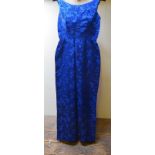 1950s evening dresses - A blue floral brocade evening dress, 46 cm across chest,