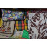Two boxes of vintage fabrics to include silk, raw silk, silk satin, embroidered pieces etc., etc.