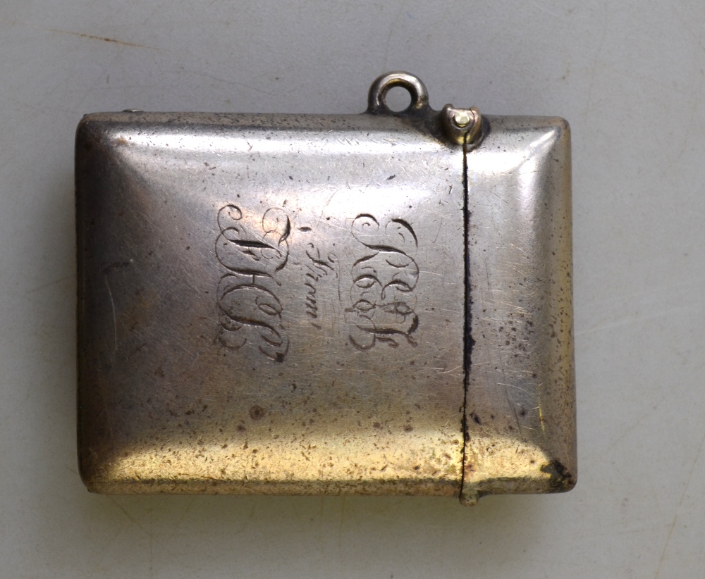 An Edwardian silver vesta case, Birmingham 1903, to/w an engine-turned lipstick holder, - Image 2 of 6