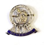 15th Kings Hussars - Diamond and enamel set badge brooch with blue enamel,