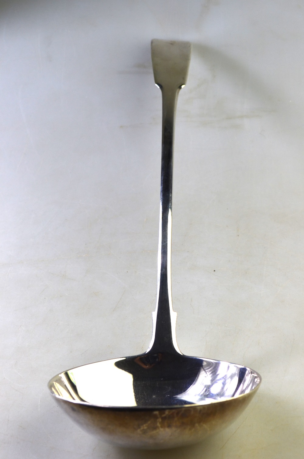 A George IV fiddle pattern silver soup ladle, Hyam Hyams (probably), London 1822, 7. - Image 2 of 5